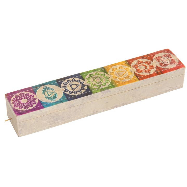 Namaste - Wholesale Incense holder - Chakra Carved Multi Colour Soapstone Incense Box0