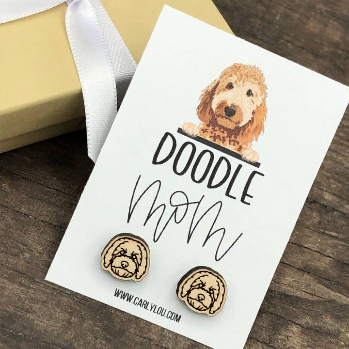 Carly Lou - Wholesale Stud/Post Earrings - Golden Doodle Earrings - Goldendoodle Mom Dog Earrings