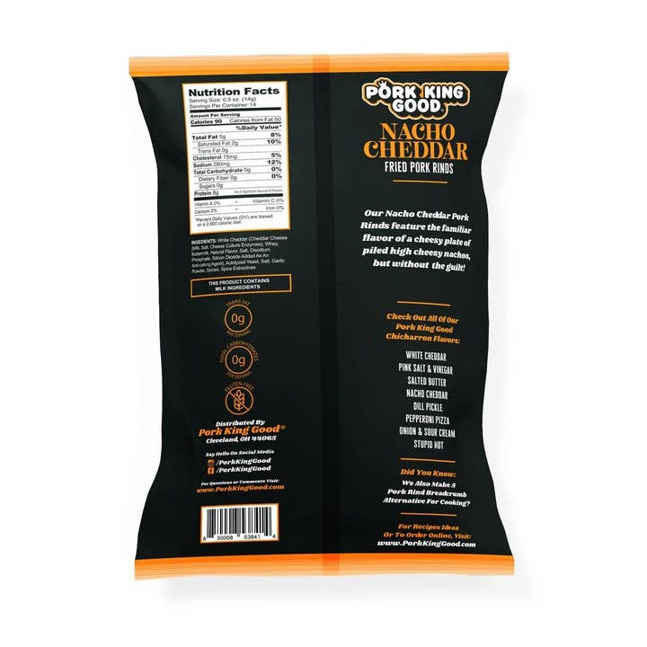 Pork King Good - Wholesale Puffed Snack - Pork King Good Nacho Cheddar Pork Rinds 7oz Bag1