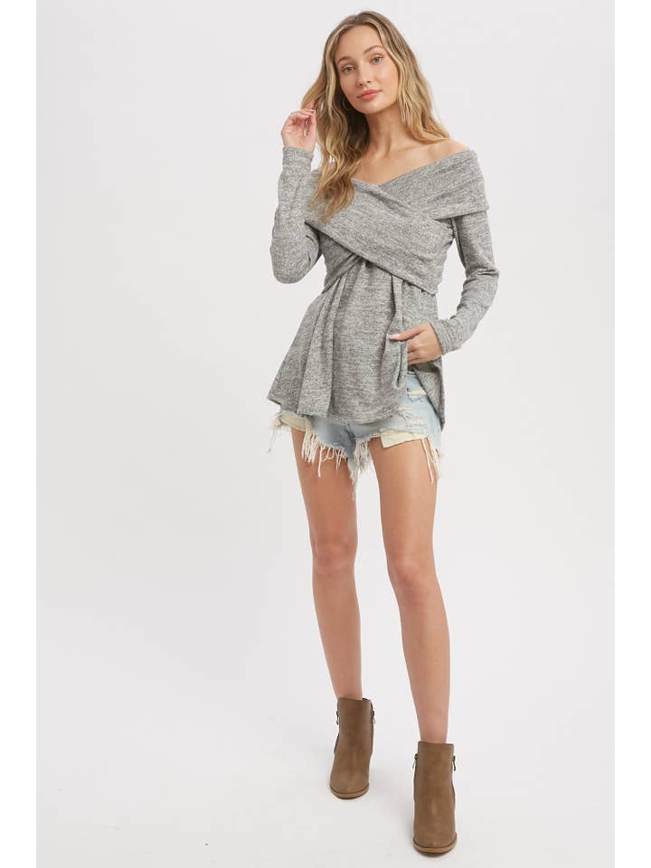 Bluivy - Wholesale Knit Top - Women's - MARLED KNIT CROSSOVER OFF SHOULDER TOP19
