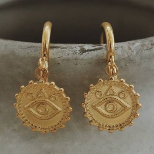 AnimiraJewels - Evil Eye Coin Hoop Earrings for wholesale by Animira Jewels