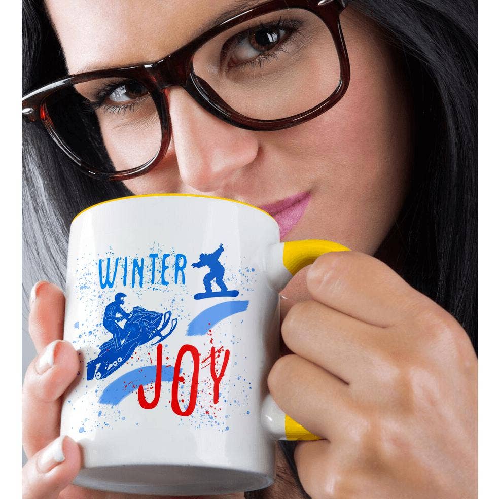 3dRose - Wholesale Coffee Mug - 3dRose, Snowmobile, snowboard, snow. Winter Joy colorful text. Winter sport, Mug1