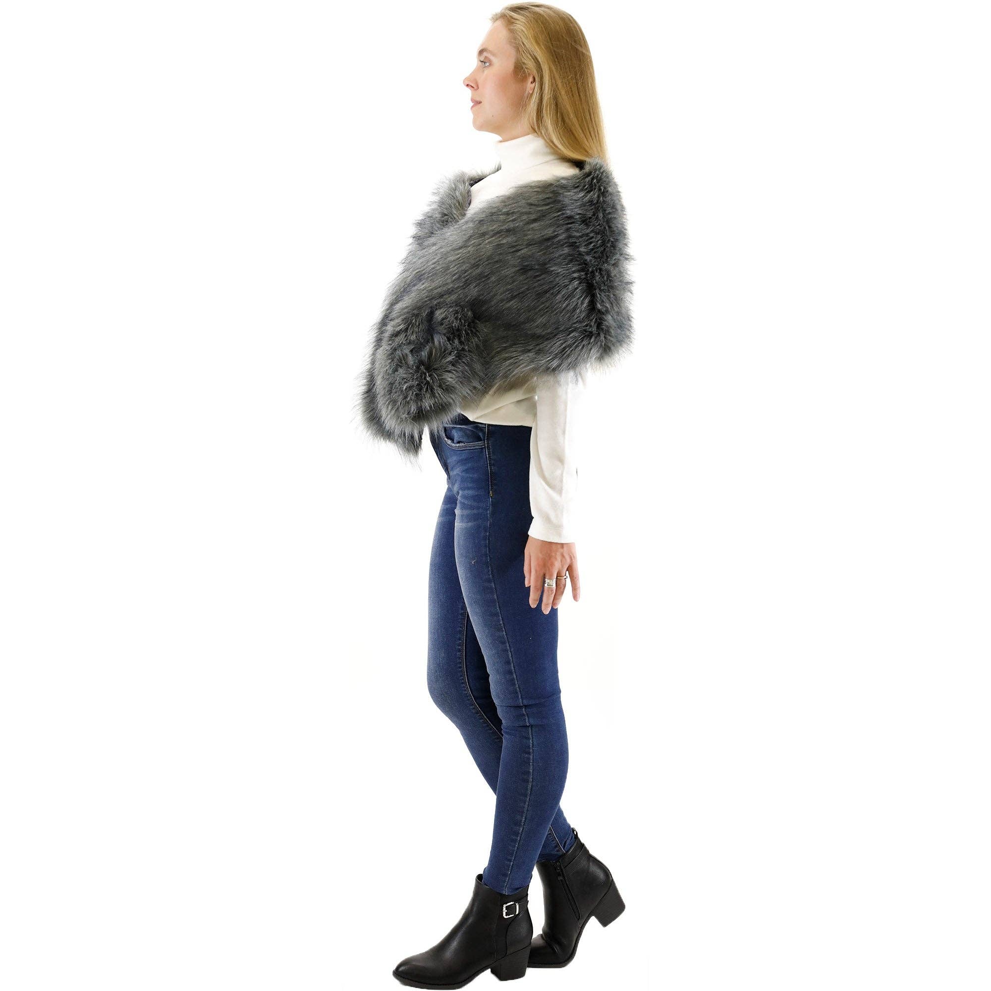TAPA fashion - Wholesale Fur/Faux Fur Coat - Women's - Faux Fur Shawl Wide P373 (3PC)5