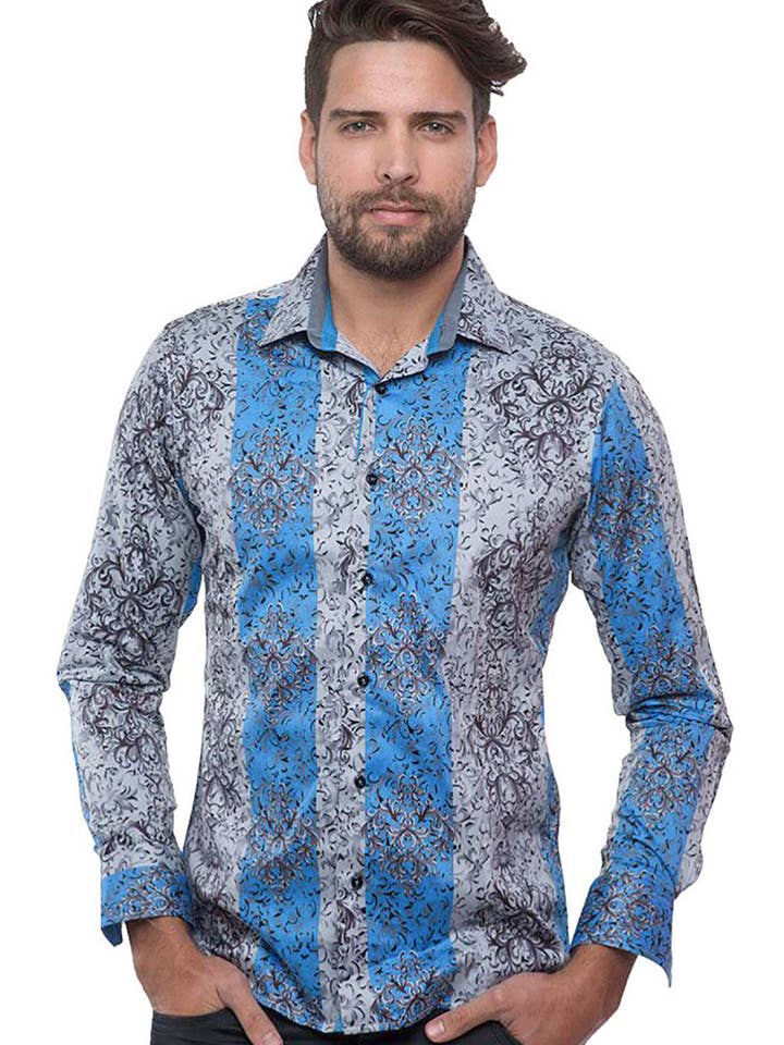 Blue Men's El Chapo floral shirt fantasy 2680 for wholesale on Faire