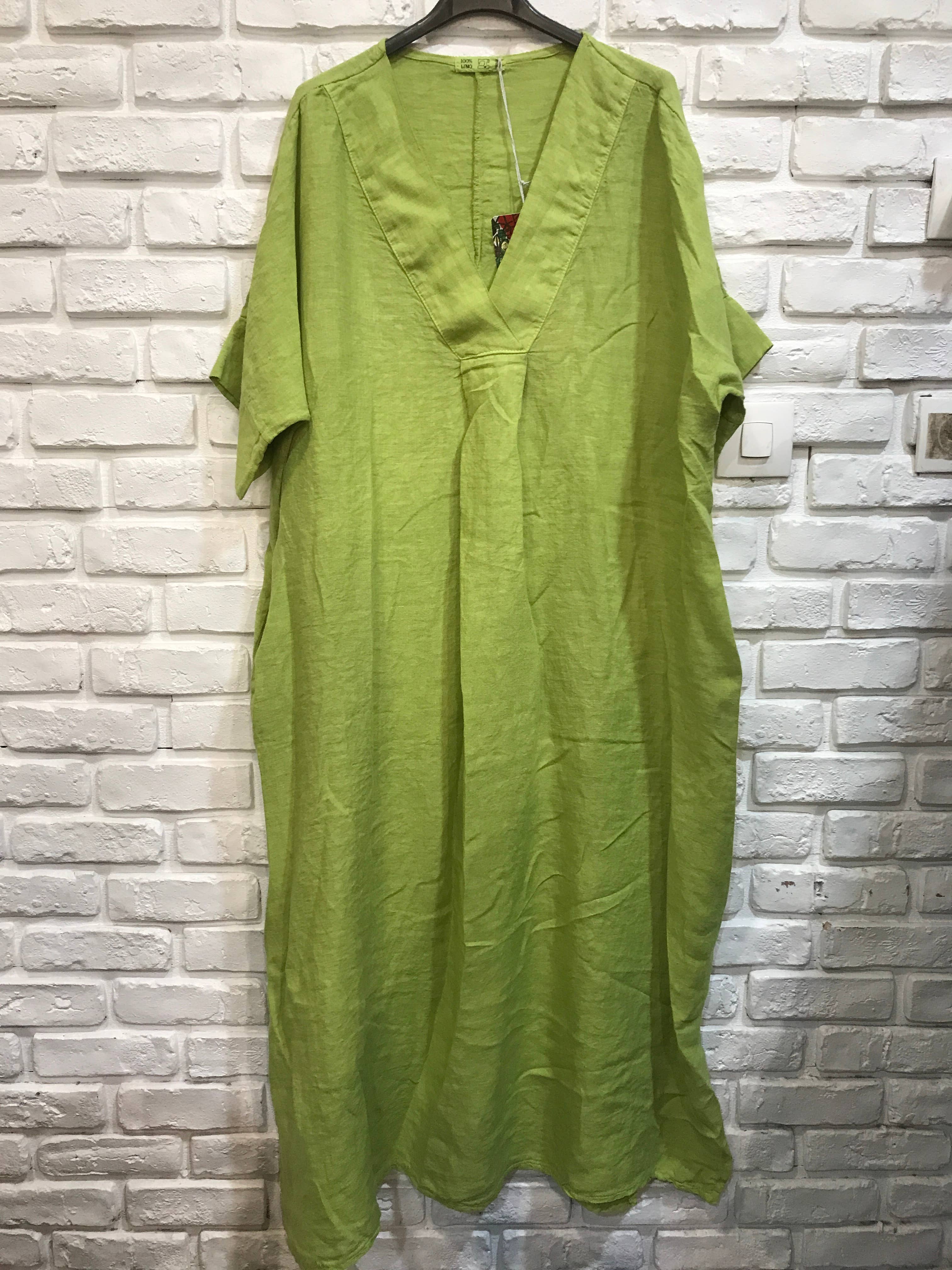 la maison des fibres naturelles - Wholesale Dress - Women's - Long dress v-neck 62733 100% linen48