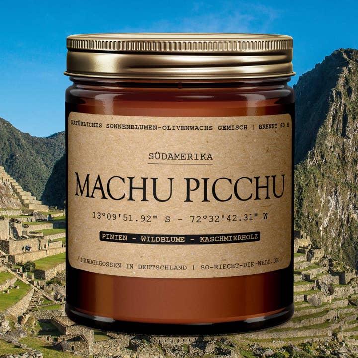 Bougie Machu Picchu - pin | fleurs sauvages | bois de cachemire pour la vente par So riecht die Welt