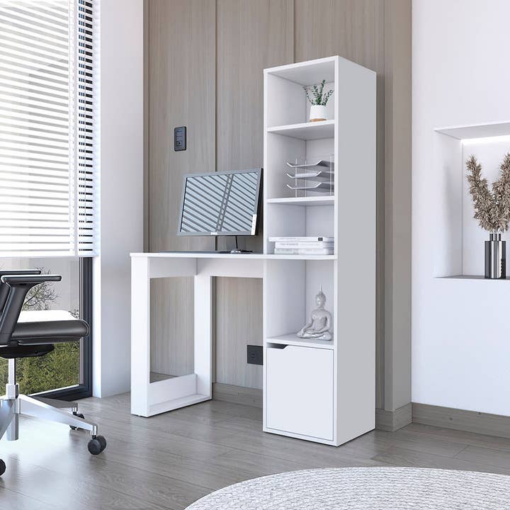 Treevol Furniture - Wholesale Bookcase - Aragon Office Desk, Four-Tier Bookcase, White Finish