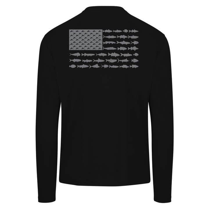 American Fish Flag Performance Patriotic Shirt (Black) for wholesale by Chasing Fin