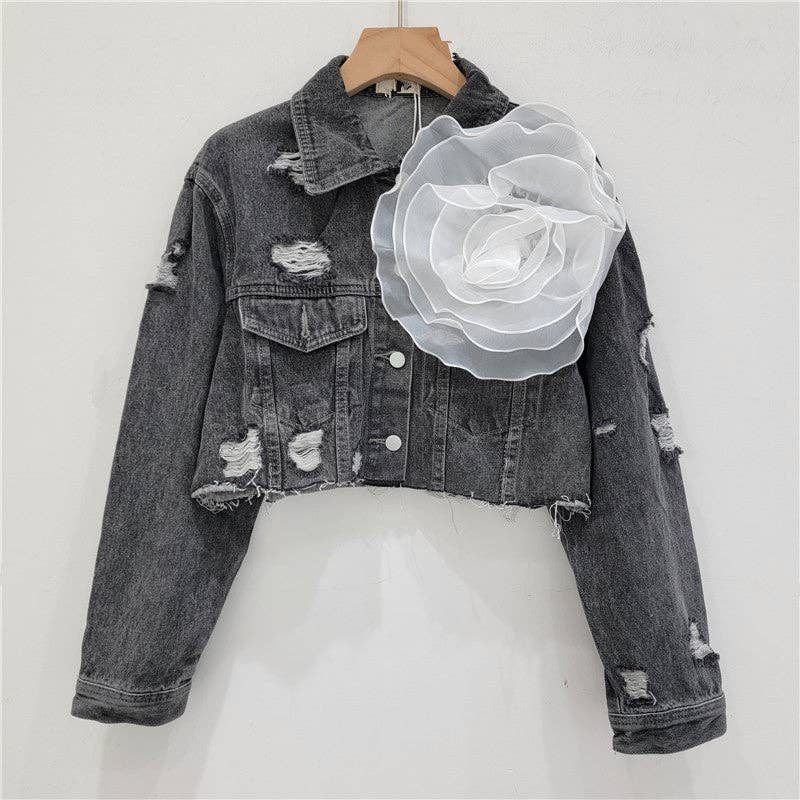 SALINA TRADING INC - Wholesale Denim Jacket - Women's - Distressed Denim Jacket with Floral Design19