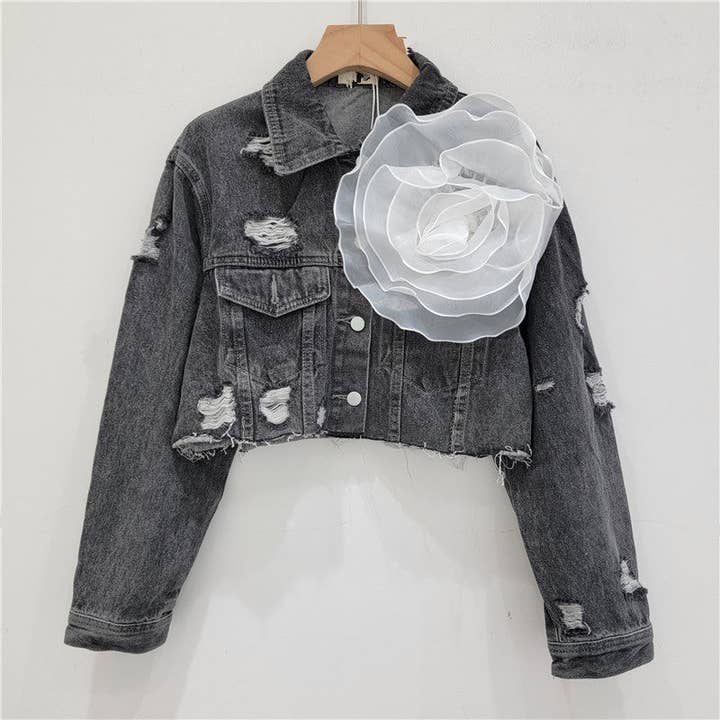 SALINA TRADING INC - Wholesale Denim Jacket - Women's - Distressed Denim Jacket with Floral Design19