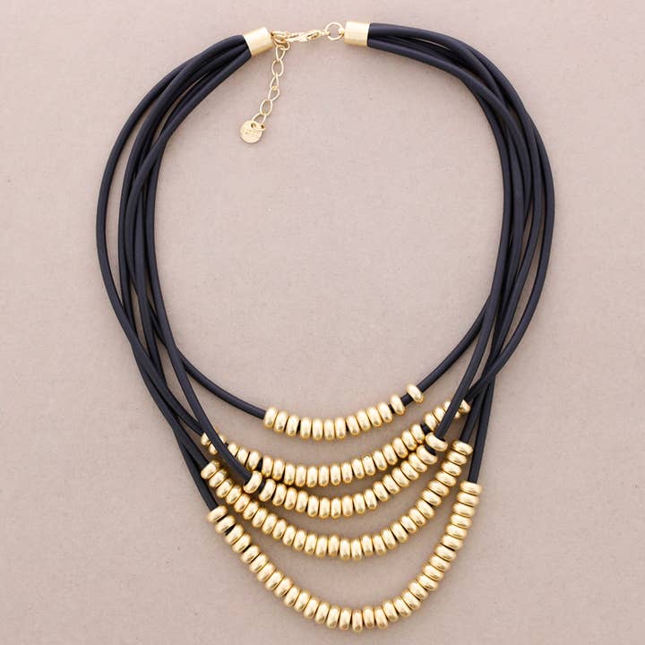 silver Five Tier Rubber Choker with Metallic Balls for wholesale on Faire