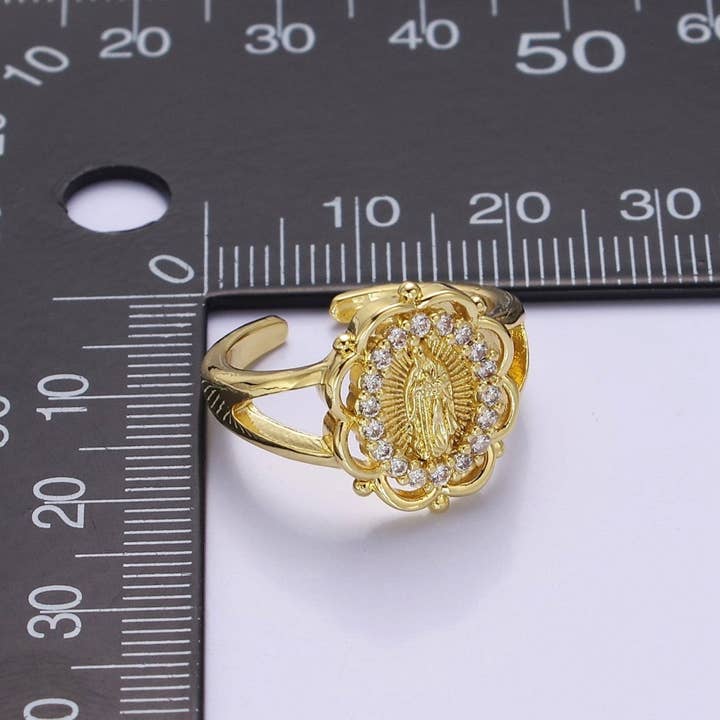 Aim Eternal - Wholesale Multi-Stone Ring - Our Lady of Guadalupe Gold Rings Virgin Mary Religious Ring O-21633