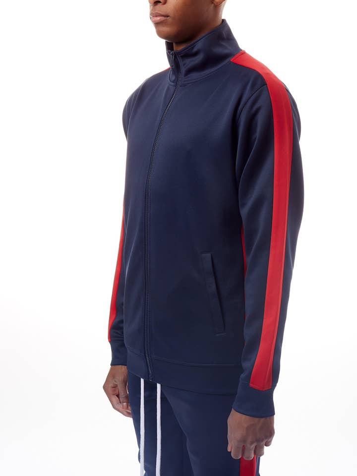 Veste de survêtement 501 - Bleu marine/Rouge pour la vente par Rebel Minds