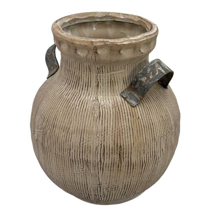 Galt International Company - Wholesale Vase - Rustic Ceramic Vase with Metal Handles 3