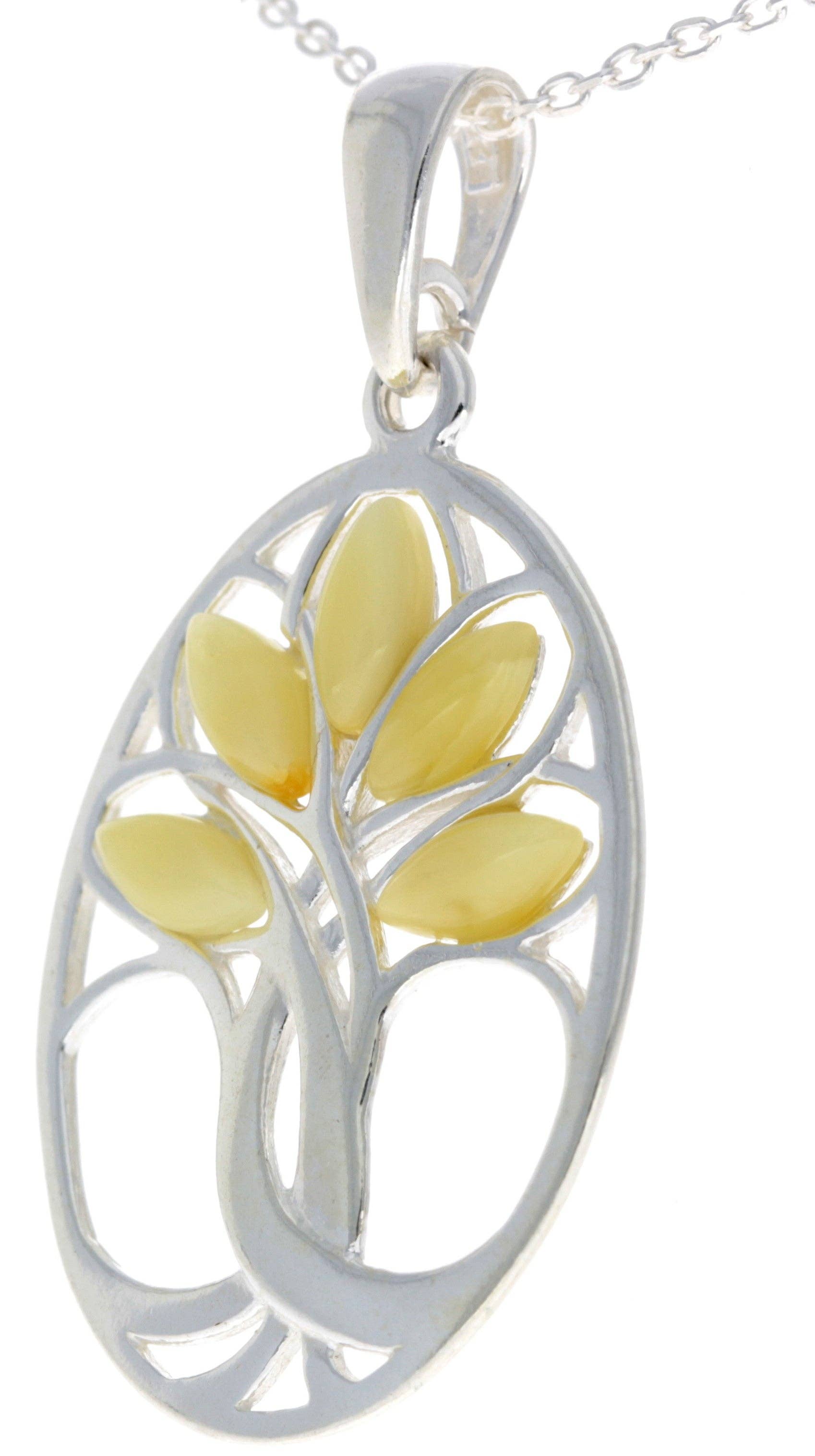 SilverAmber Jewellery – Pendente/pingente individual por atacado – Pendente Oval Árvore da Vida 925 Prata de 1ª Lei & Ámbar Báltico - GL3649