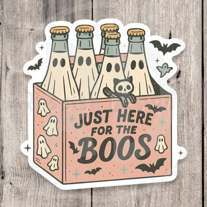 Here for the Boos Sticker, Cute Halloween Ghost Sticker, Halloween Favors, Spooky Pun, Funny Beer Water Bottle Sticker, Adult Laptop Sticker for wholesale by Roseish Designs