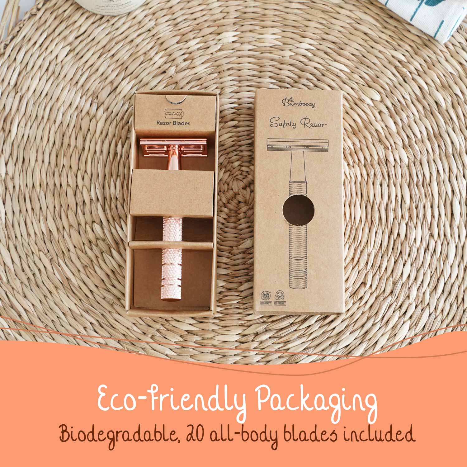 Bamboozy x Cosmeau - Venta al por mayor Maquinilla de afeitar - Afeitadora de seguridad de aluminio en color rosa dorado brillante10