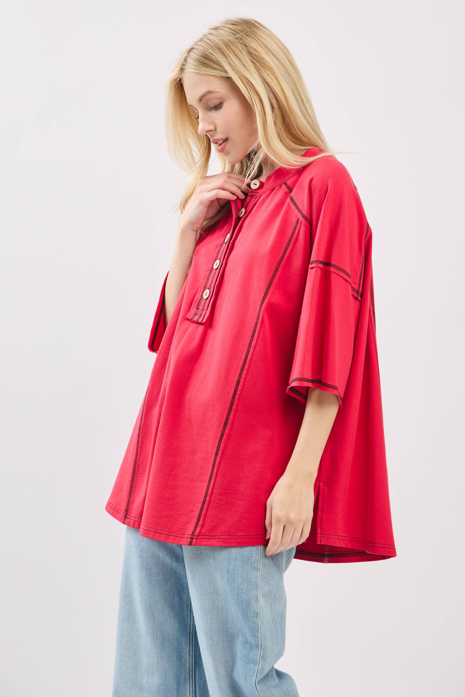 Sewn and Seen – Túnica - Mulher por atacado – Henley Relaxado com Botões4