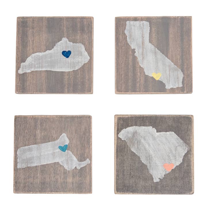 State Coasters - Wood, Nantucket, Set of 4 for wholesale by Grace Graffiti
