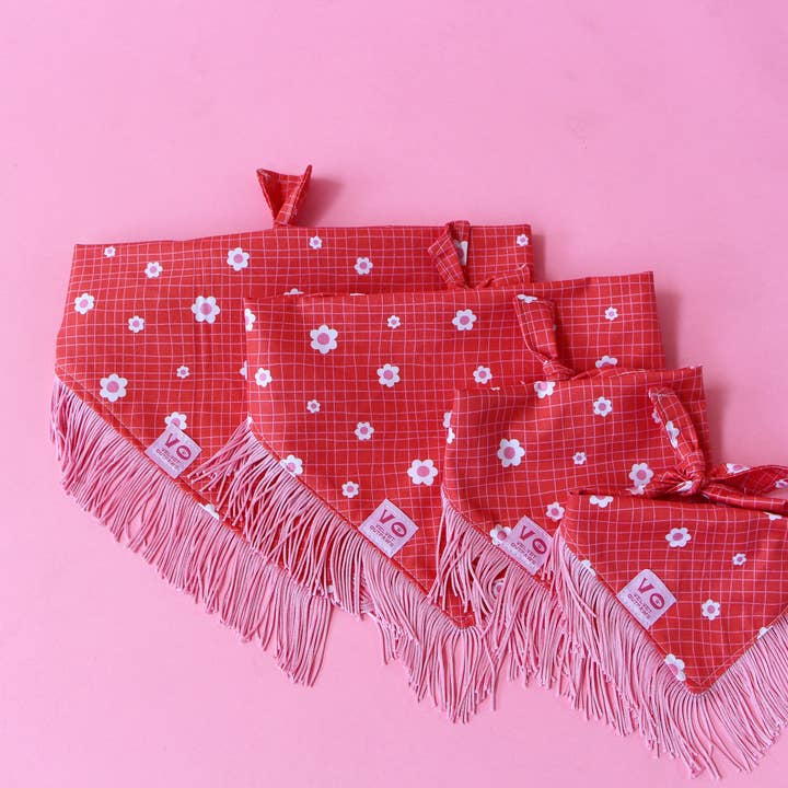 Velvet Outlaw - Wholesale Pet Bandana - Dog - Valentines Groovy Floral with Pink Fringe Dog Bandana