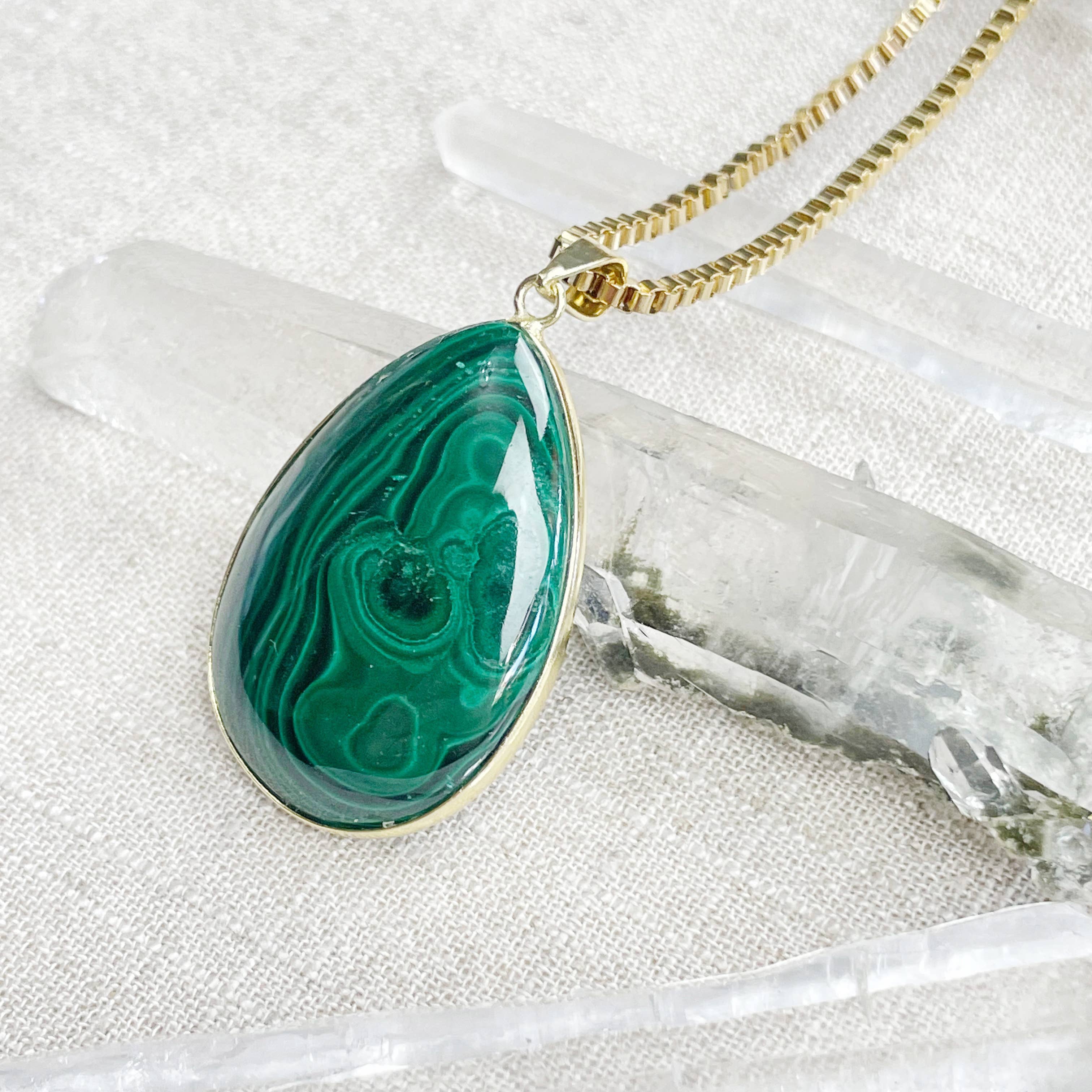 Ewelina Pas Jewelry - Wholesale Pendant/Charm Necklace - Gold Malachite Teardrop Pendant Necklace9