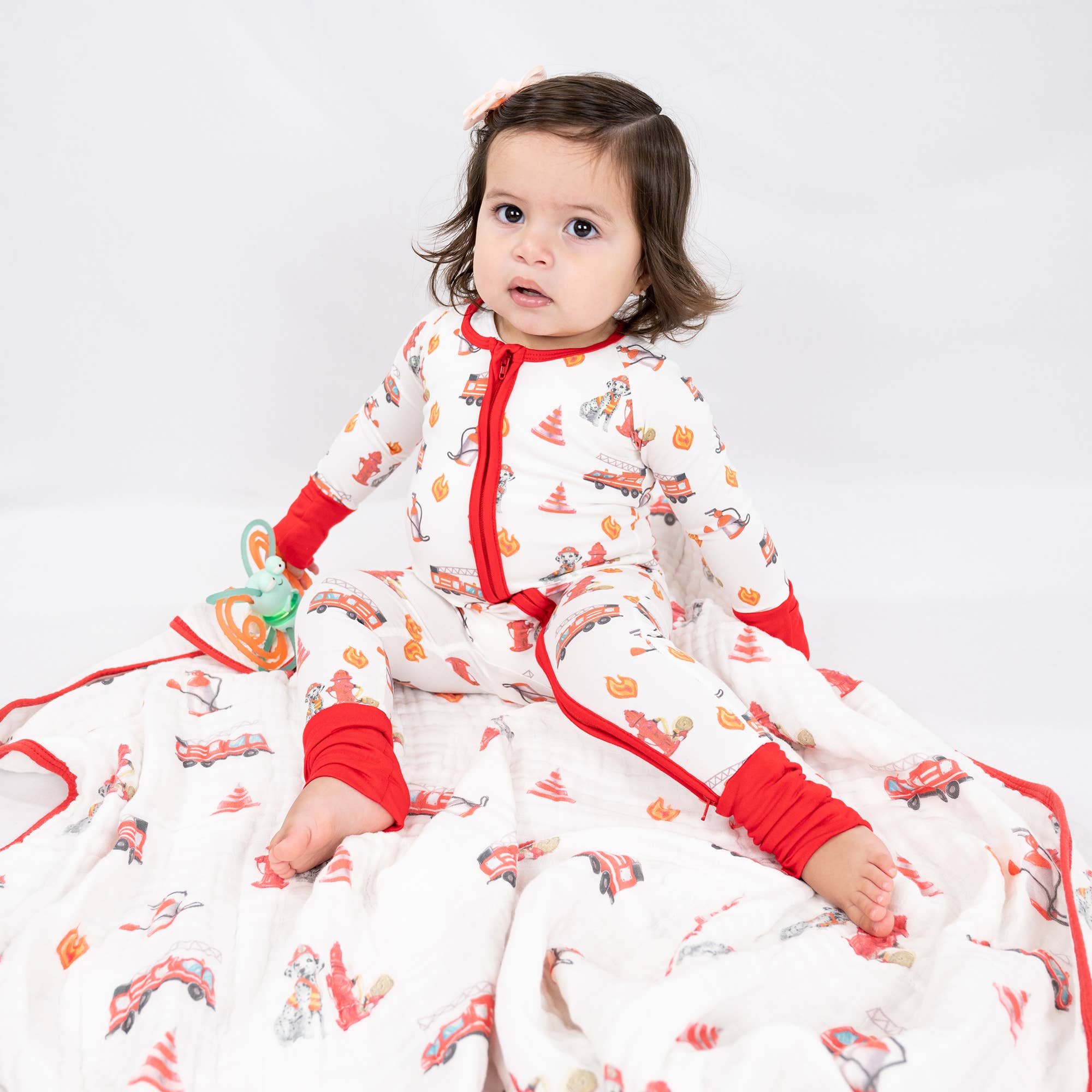 LollyBanks - Wholesale Sleepsuit - Baby - Firehouse Fido Baby Bamboo Pajamas, 2-Way Zipper Romper 1