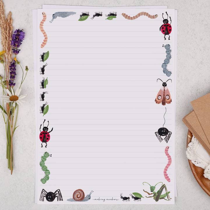 Papel de escrita A4 com insetos | Papelaria Letter Paper por atacado de Making Meadows Ltd