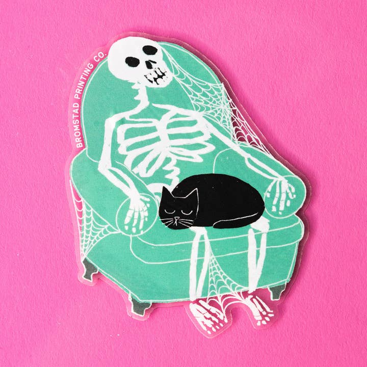 Autocollant transparent Skeleton Cat pour la vente par Bromstad Printing Co.