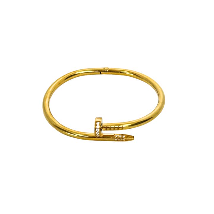 Gold Nail Bangle with Cubic Zirconia for wholesale by Kiss Me Kate Jewelry