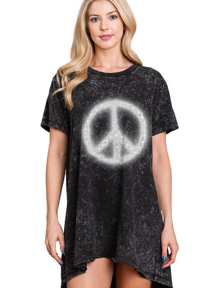 Haut tunique délavé graphique "Peace" à brosse PUFF pour la vente par Foryeri