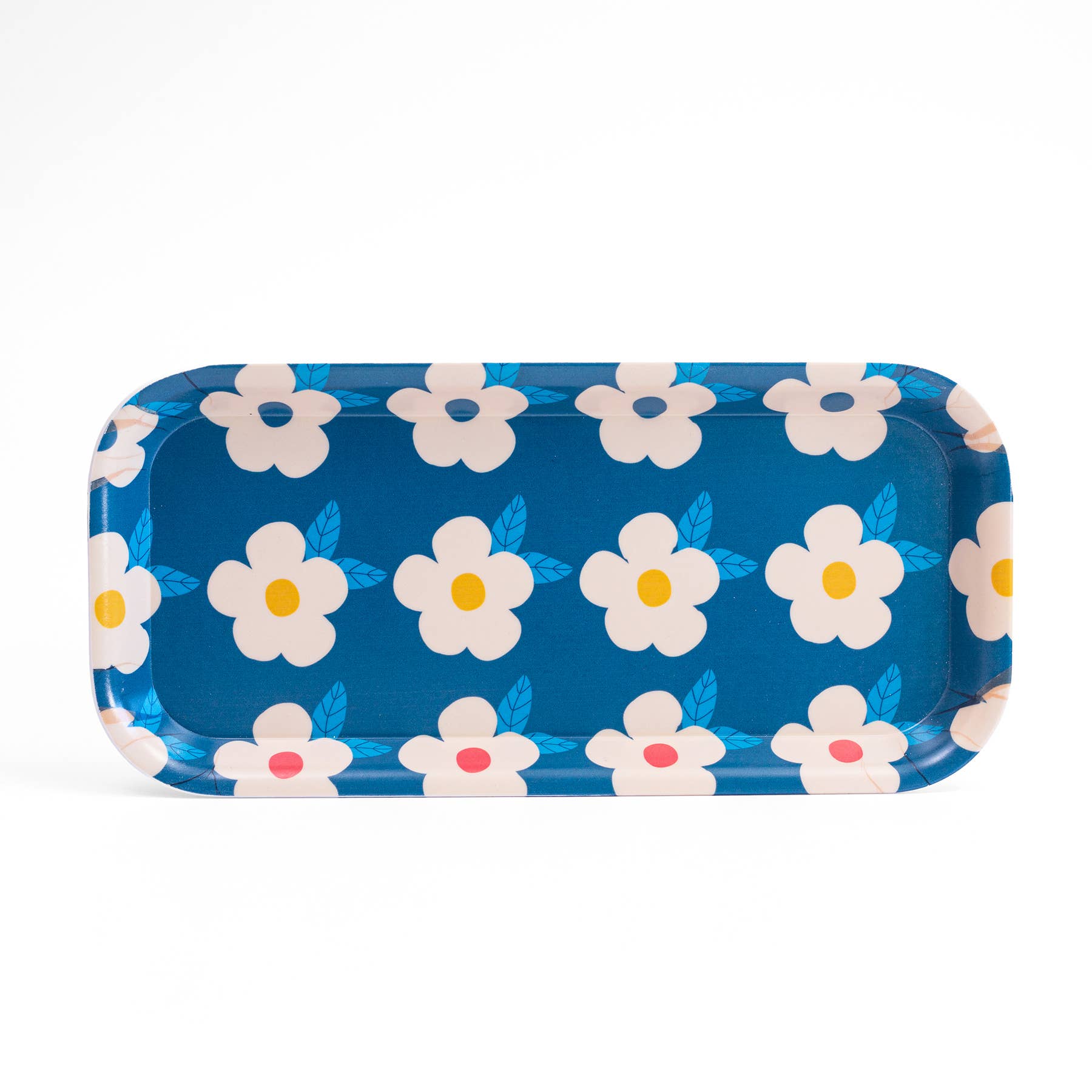 Enamelhappy - Wholesale Serving Tray - Retro Flower Rectangle Tray Cute Gift Navy Blue Print Pretty0