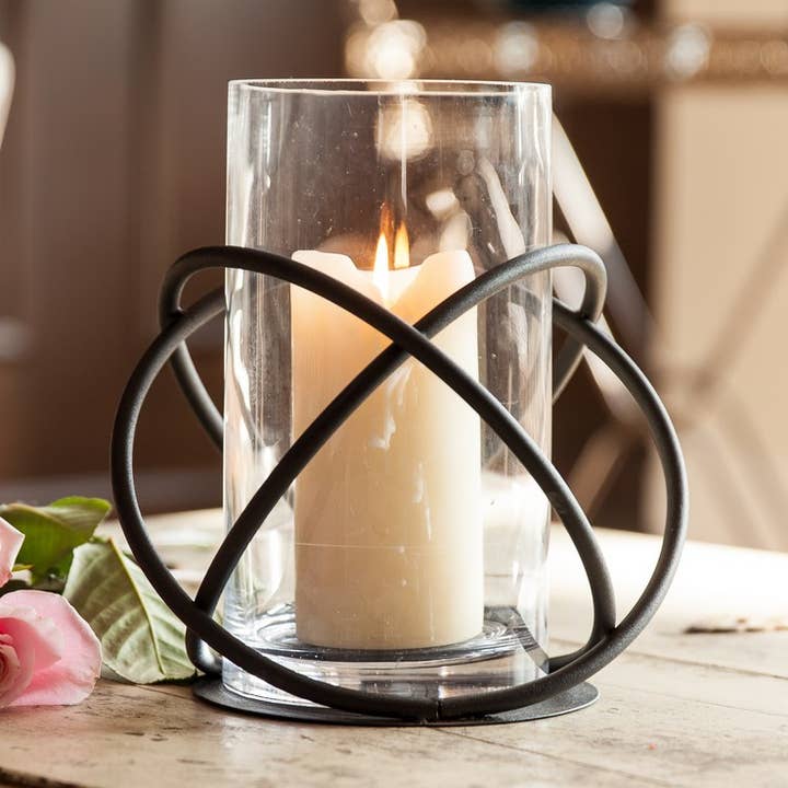 Large Metal and Glass Orbits Hurricane Candleholder for wholesale by Danya B