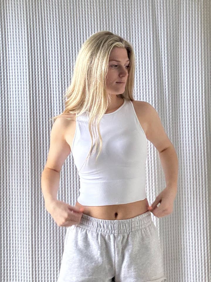 White High Neck Crop for wholesale by Sun Ray Company