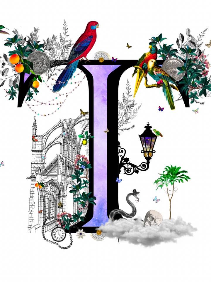 T' Ornate Latin Letter Wall Art Fine Art Square Print for wholesale by Elizabeth Stirling-Taylor