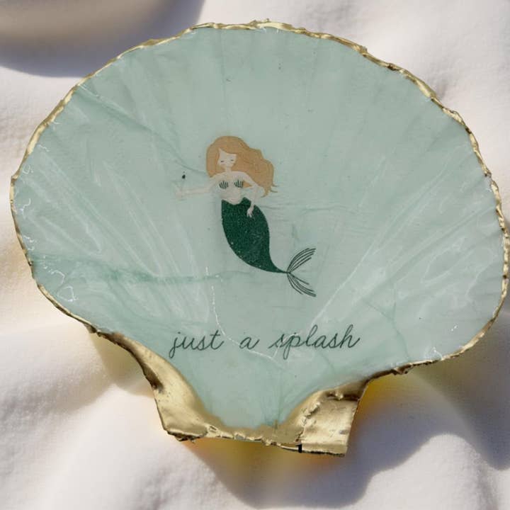 Solo una salpicadura de concha de vieira sirena joyero borde dorado para venta al por mayor de Shell Yeah By Jaks LLC