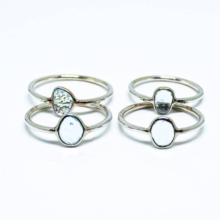 Quasar Gems USA - Wholesale Single Stone/Solitaire Ring - Aquamarine Abstract Gemstone Ring Sterling Silver
