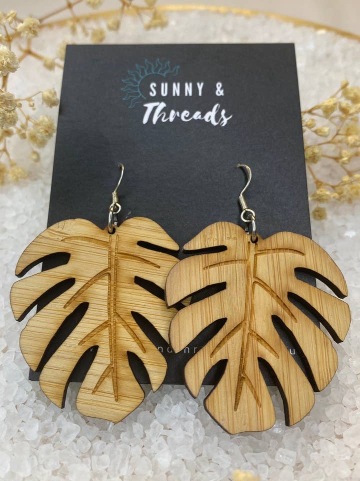 Monstera Leaf Earrings for wholesale by Sunny & Threads