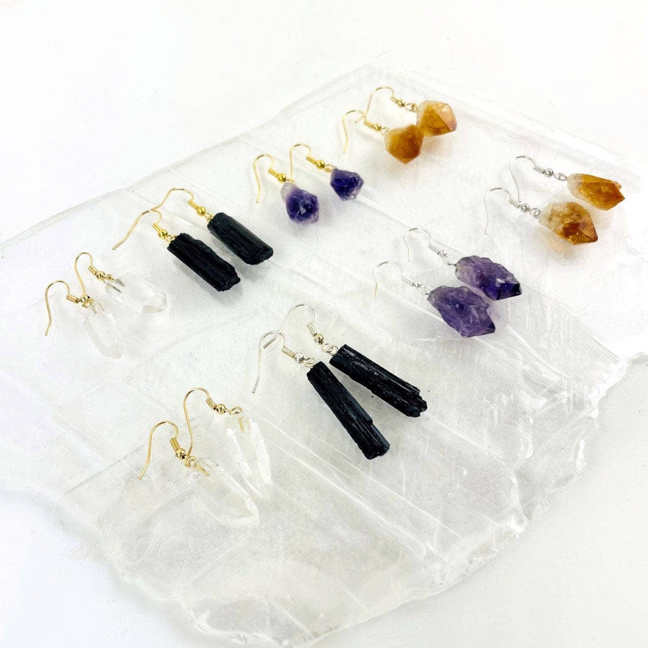 Rock Paradise - Wholesale Dangle Earrings - Crystal Point Earrings - Amethyst / Citrine / Clear Crystal points - Gold or Silver Bail (8BROWNSHELF)5