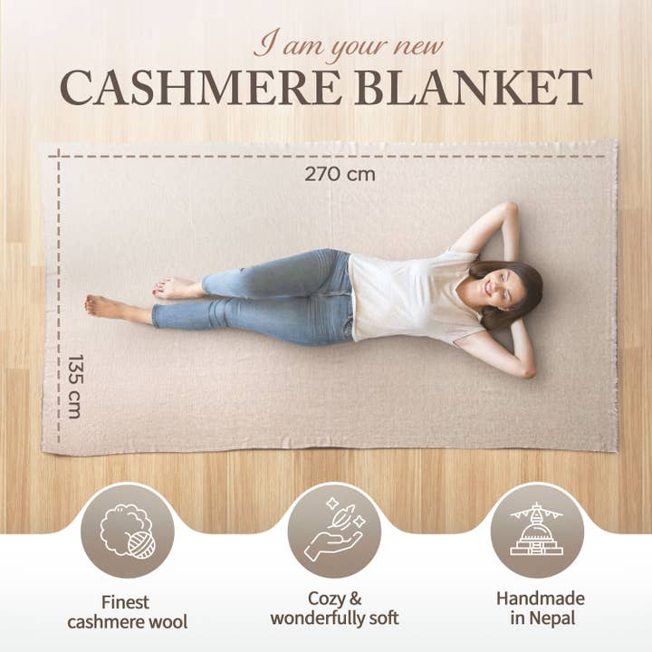 yanopurna - Wholesale Throw blanket - Cashmere blanket with fine herringbone - beige1