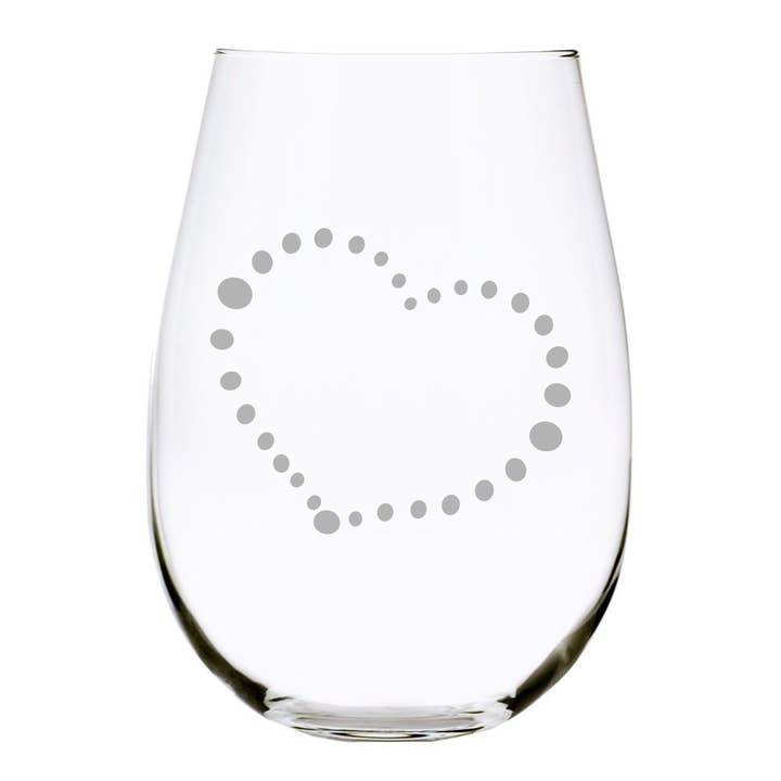 Verre à vin sans pied en forme de cœur pointillé de 17 oz, cristal sans plomb pour la vente par C&M Personal Gifts