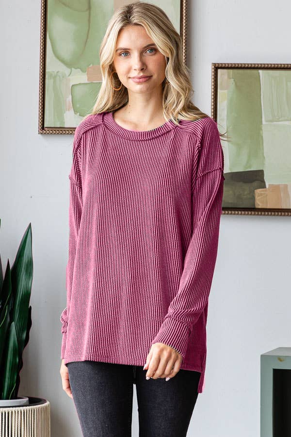 7th Ray - Wholesale Tunic - Women's - Women's Textured Rib Knit Top with Split Sides T56402