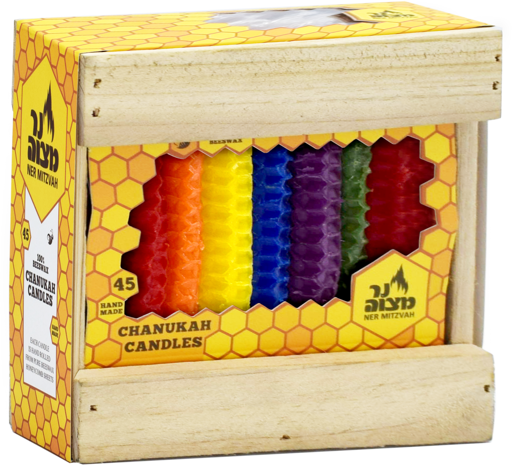 Ner Mitzvah - Wholesale Tapered Candle/Candlestick - Honeycomb Beeswax Chanukah Candles - Multi-color - 45 Pack0