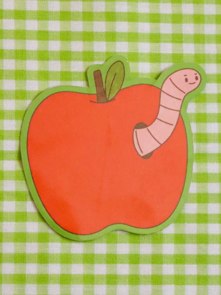 Worm in Apple | Glossy Waterproof Vinyl Sticker for wholesale by Day Dreamer Studios