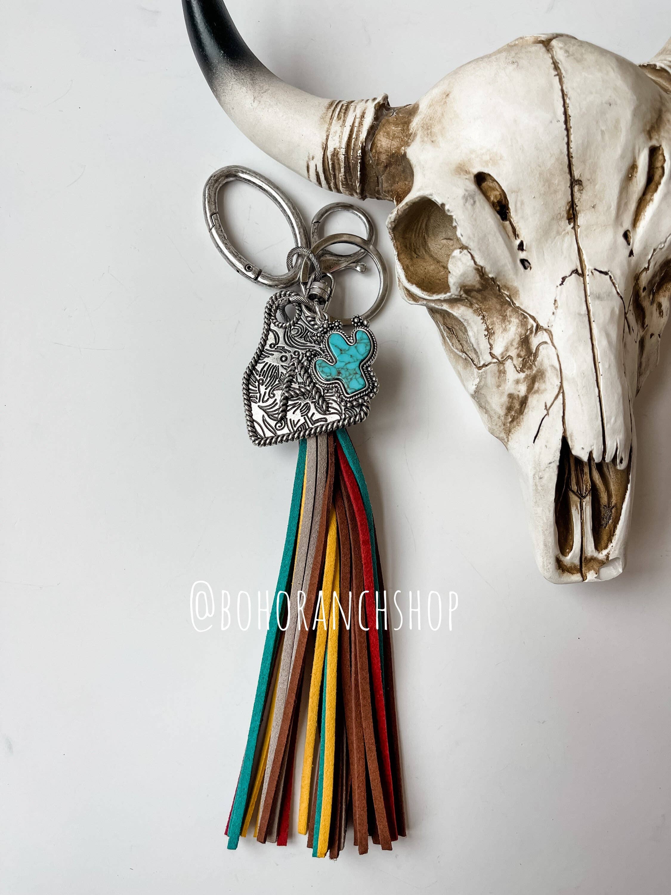 Boho Ranch Shop - Wholesale Keychain - Women's - Western Initial Eartag Keychain - Cactus Pedant3