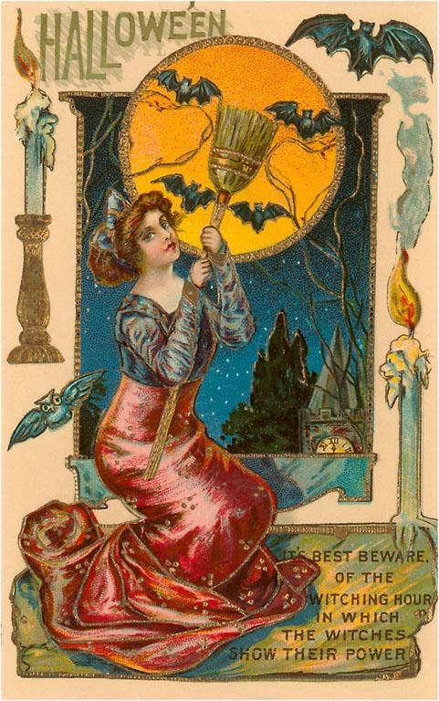 Found Image Press - Vendita all'ingrosso Cartoline - Cartolina HW-93 Halloween, Strega Attraente con Poesia0