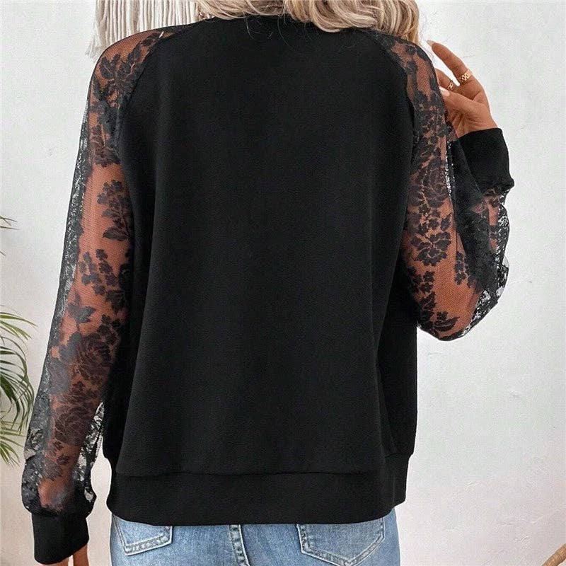 UZ Wholesale Store - Wholesale Jacket - Women's - Lace Patchwork Long Sleeve Baseball Collar Jacket2