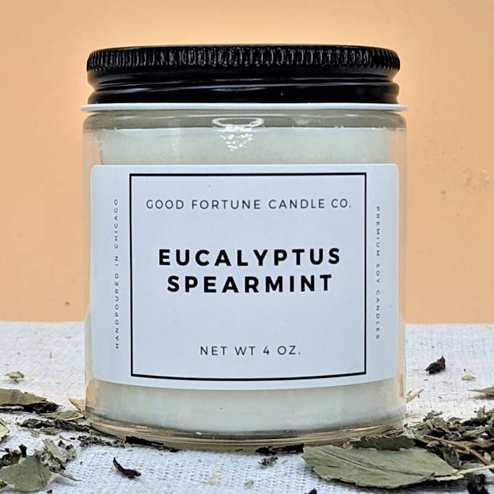 Eucalyptus Spearmint | Premium Soy Wax Scented Candle | Refreshing Mint Scented Candle | Handmade in Chicago | 16oz 8oz 4oz for wholesale by Good Fortune Candle Company