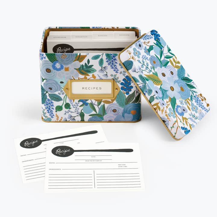 Rifle Paper Co. - Wholesale Recipe Box - Garden Party Blue Tin Recipe Box