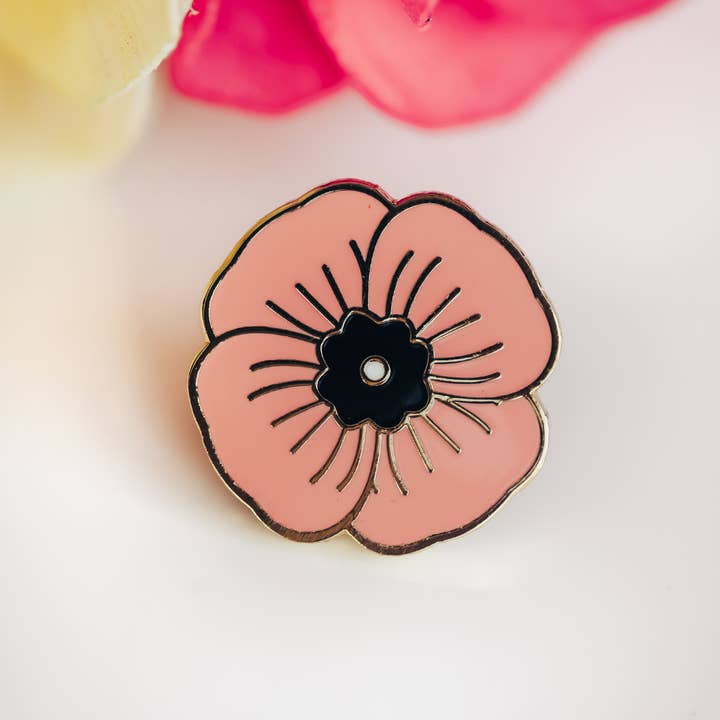 Peach Poppy Enamel Pin for wholesale by Dream Maker Pins