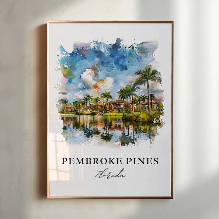 Premium Travel Art - Wholesale Art Print - Pembroke Pines Art, Pembroke Pines Print, Pembroke Pines FL Watercolor, Pembroke Pines Gift,0